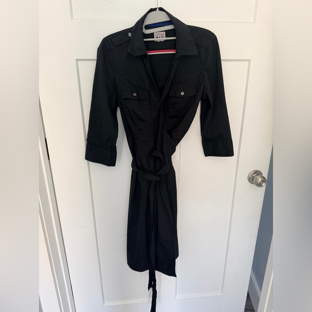 Converse One Star Black Shirt Dress Utility Button Front Tie Waist Small